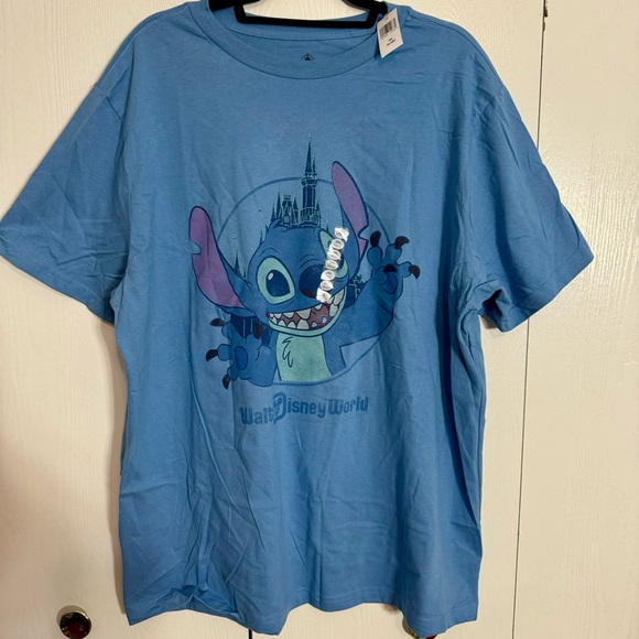 NWT. Walt Disney World Parks Stitch Cinderella Castle Adult Blue Shirt Size 2XL. - Picture 1 of 11